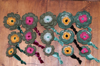 Green Leather Flower Hair Ties